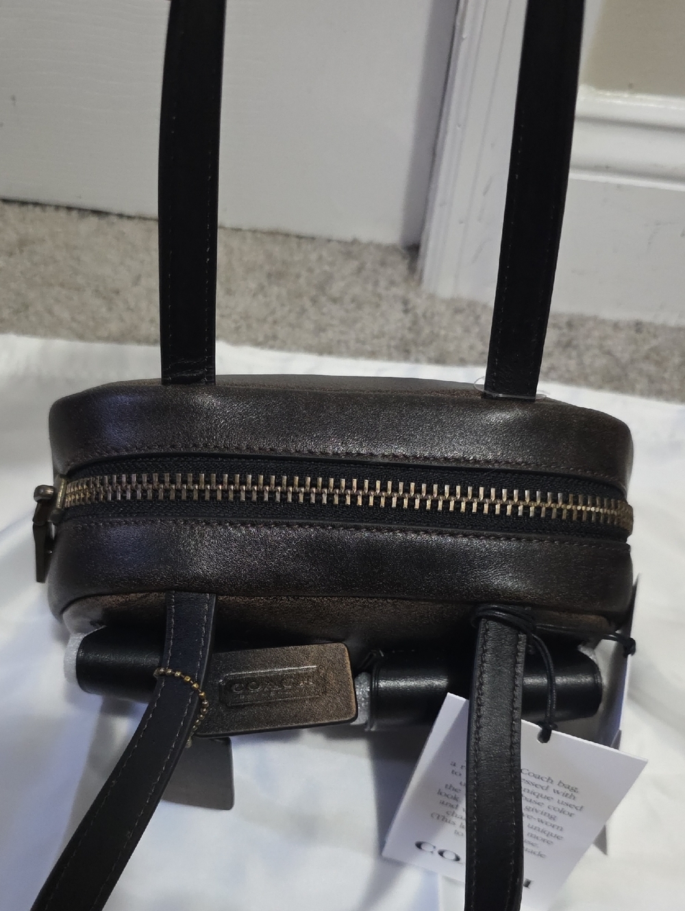 Coach Twin Turnlock 20 Loved Leather Brown and Black Brass Hand Bag - Picture 9 of 16